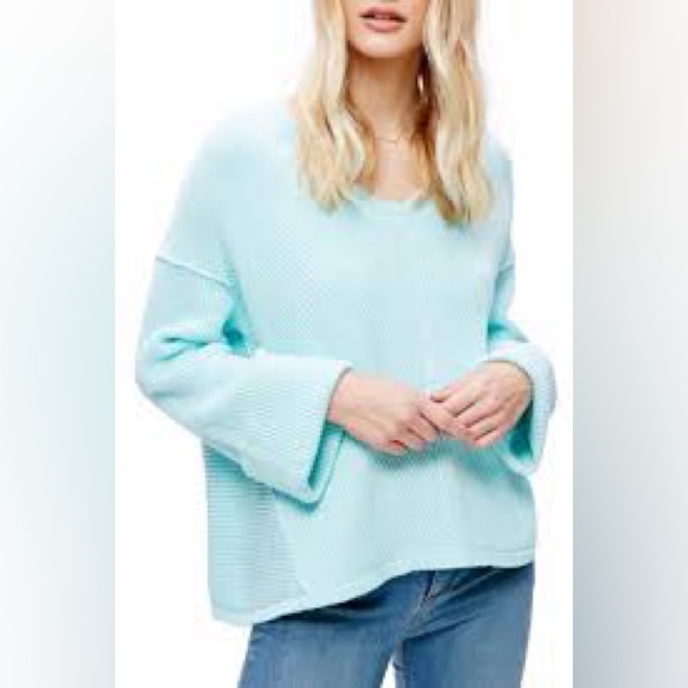 MOVING SALE
 🚨 FREE PEOPLE Sz XS LA VREA V-NECK CHUNKY RIBBED KNIT SWEATER MINT